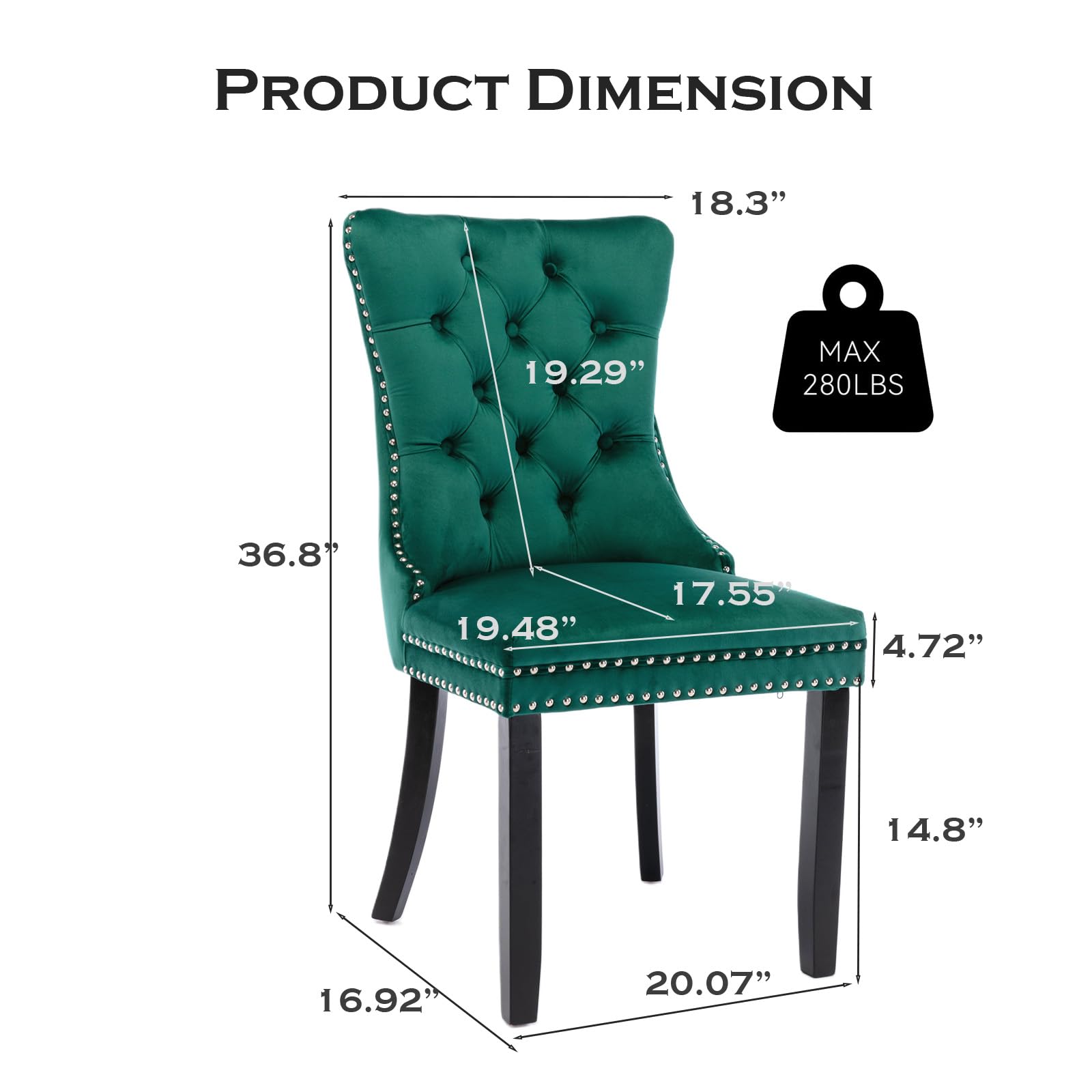 Lot de 6 chaises de Salle à Manger rembourrées en Velours de Style Moderne avec Garniture en tête de Clou et Pieds en Bois, Anneau de Traction en métal pour Salle à Manger, Salon (Vert)