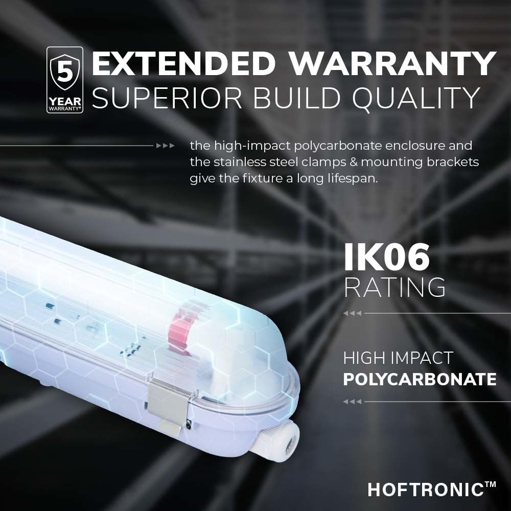 HOFTRONIC - 10er LED-Feuchtraumleuchte 150 cm 6000K Kaltweiß 30W 5250lm 175lm/W Flimmerfrei Verlinkbar T8 Werkstattlampe IP65 Wasserfest Wannenleuchte Leuchte für Garage Keller Bad Büro Warenhaus
