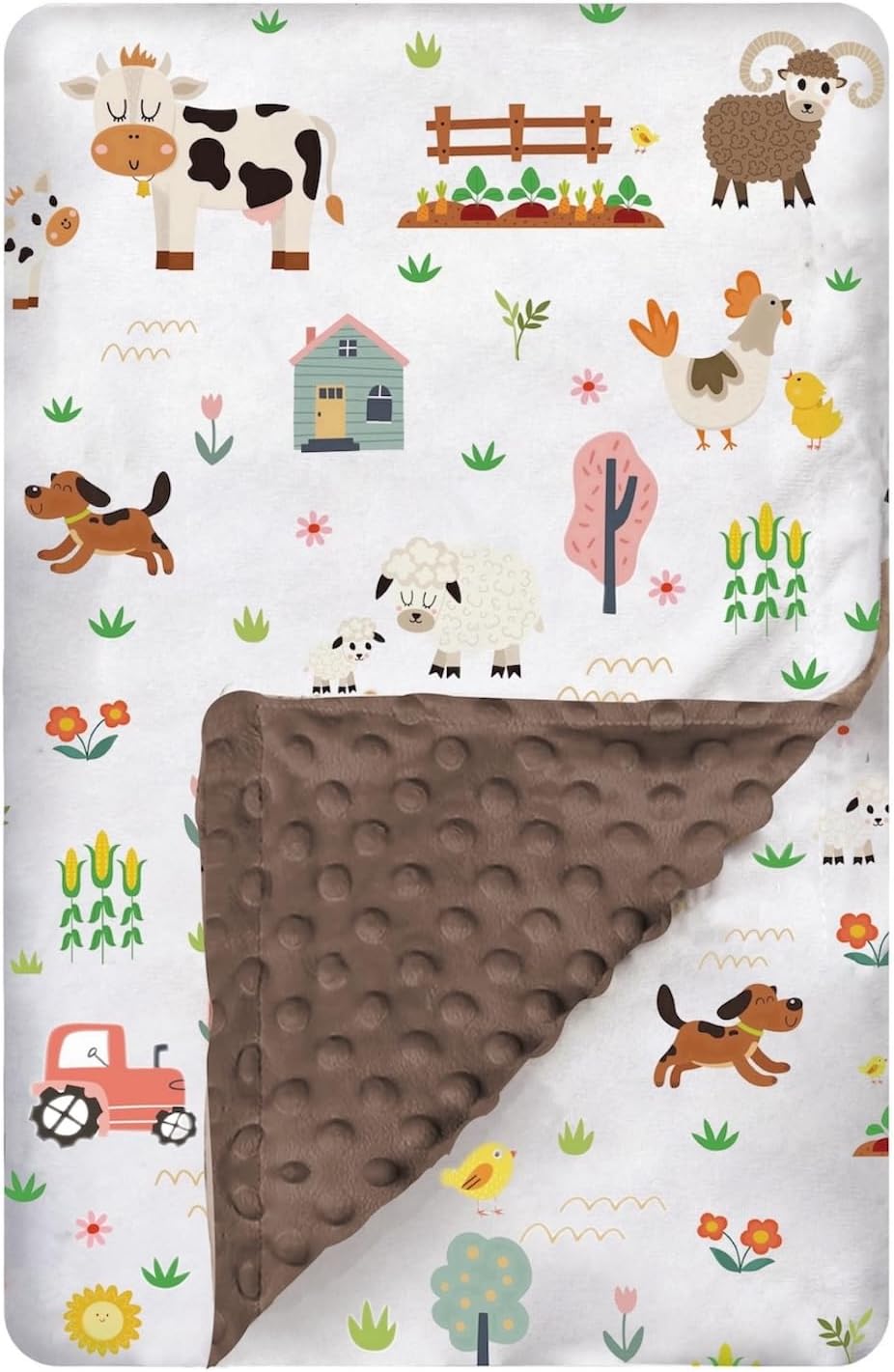 Baby Blanket for Boys Girls - Double Layer Soft Plush Minky With Dotted Backing, Toddler Newborn Shower Gift (Farm, 30 X 40 Inch)