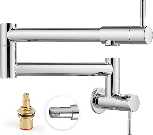 Heyalan Grifo de restaurante de cocina cromado pulido de 19 pulgadas montado en la pared plegable estirable doble articulación brazo oscilante de un