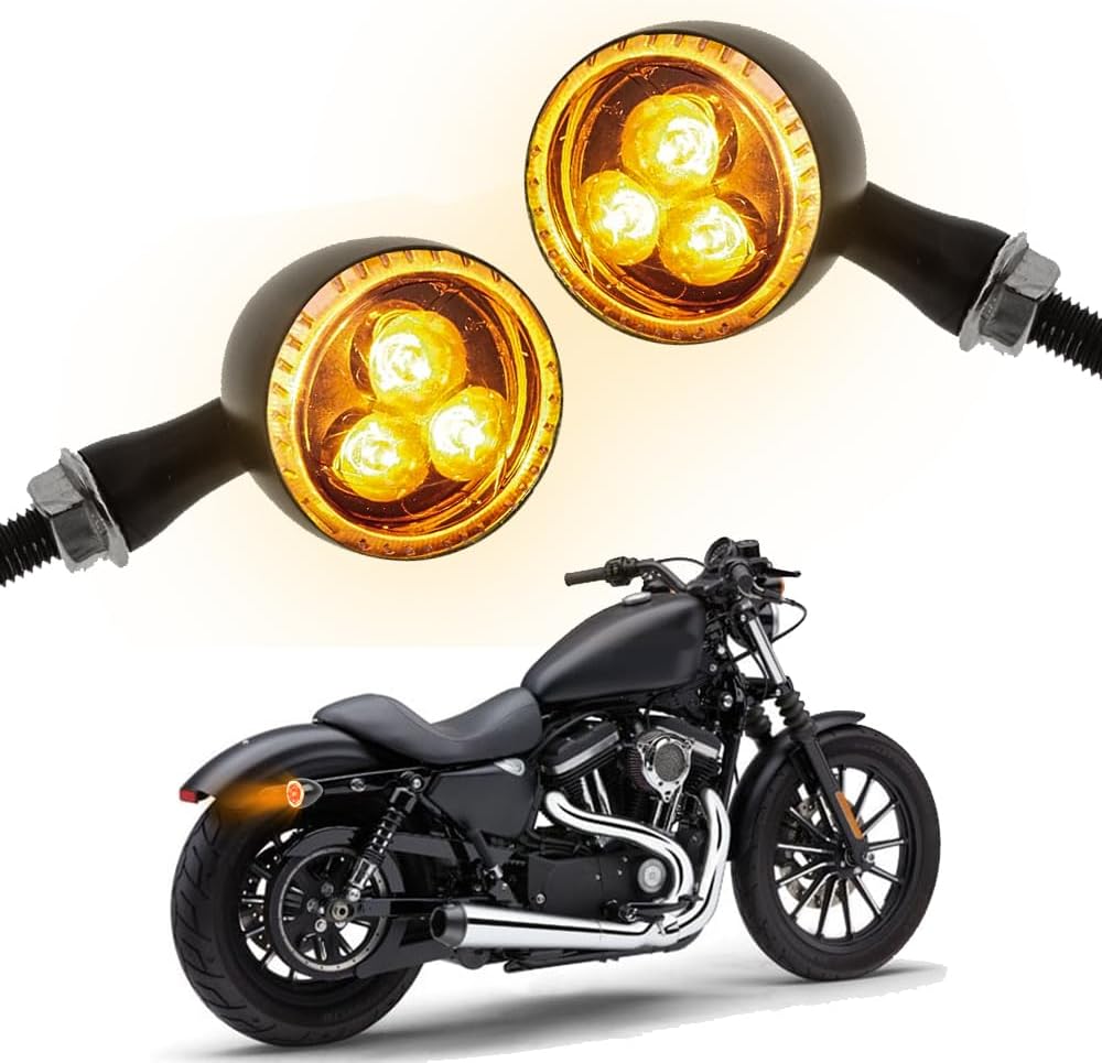 DREAMIZER 2PCS Motorcycle Blinkers 12V LED Motorcycle Turn Signals Compatible with Harley Honda Yamaha Kawasaki Suzuki and More (Black Red Lens)