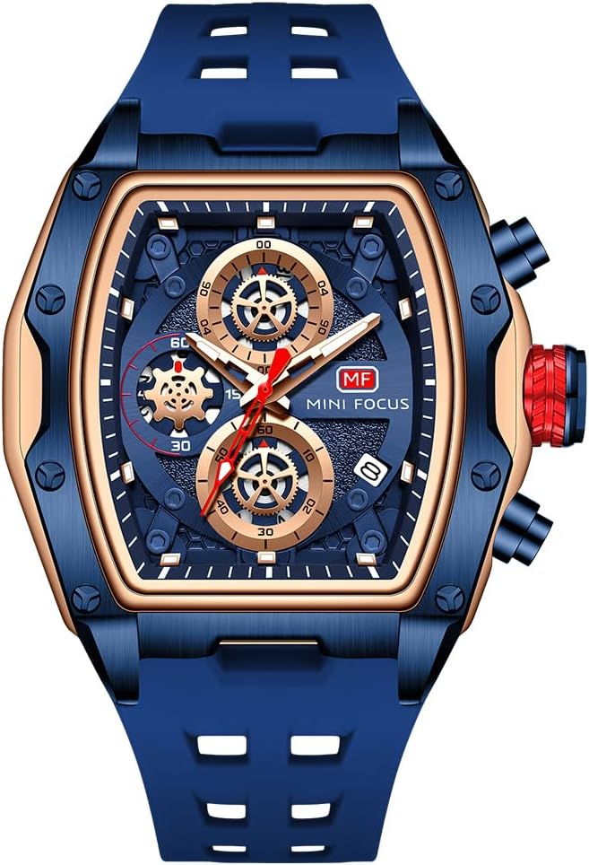 MF MINI FOCUS Watch for Men Wristwatch Fashion Hollow Big Dial Luminous Waterproof Sport Analog Quartz Business Chronograph Mens Watches Blue Silicon Strap Dress Watch - Image 2