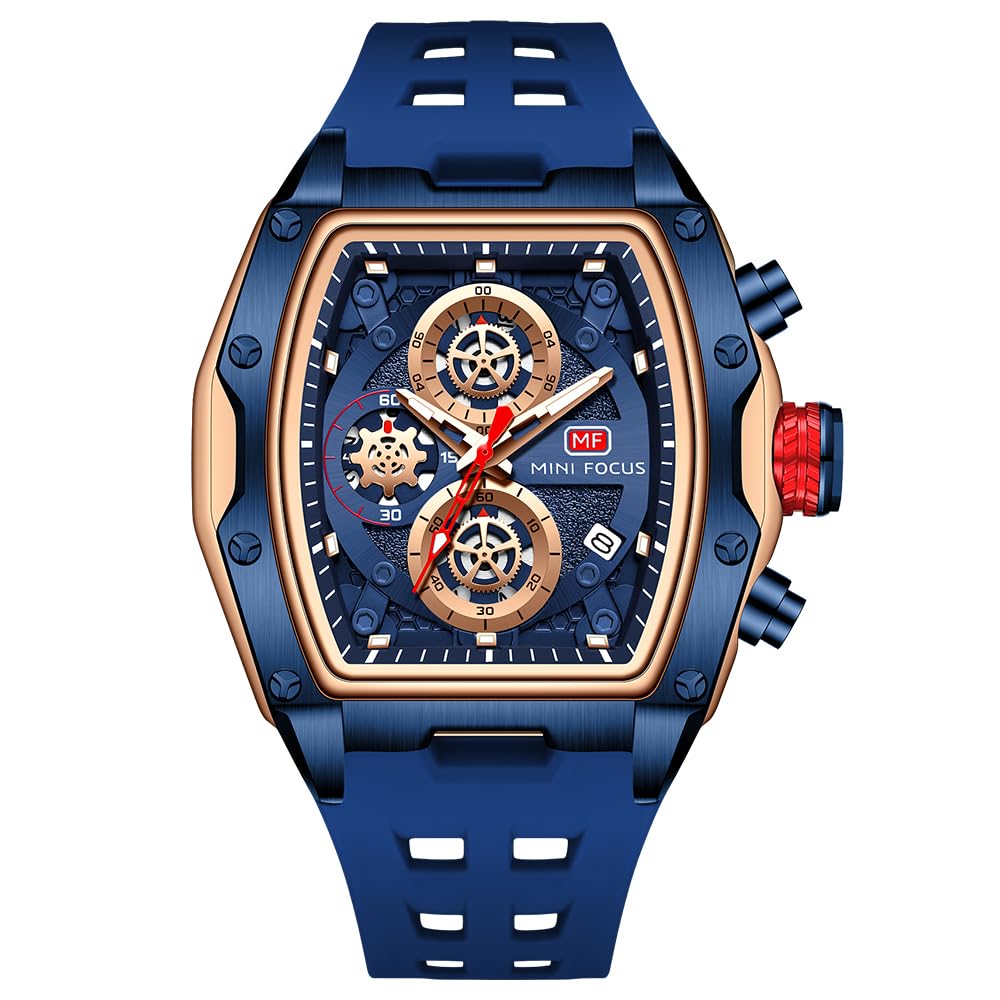 MF Mini Focus Orologio da polso alla moda, con quadrante grande, luminoso, impermeabile, sportivo, analogico, al quarzo, da uomo, cinturino in silicone