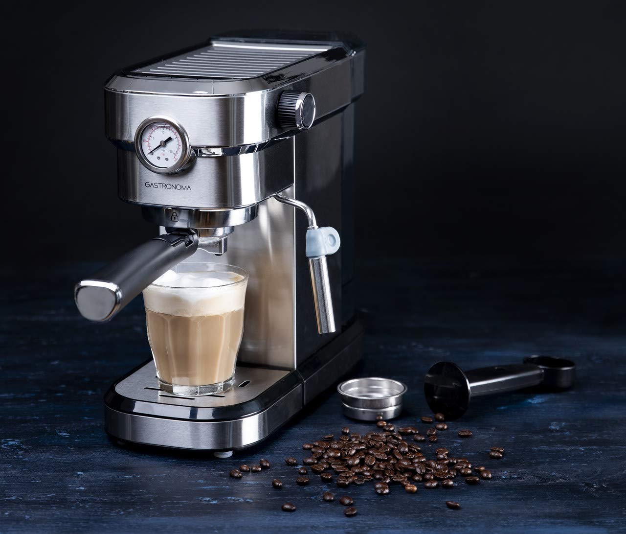 GASTRONOMA Gastronoma Baristo 18110001 Machine à expresso avec porte-filtre 15 bars de pression et mousseur à lait