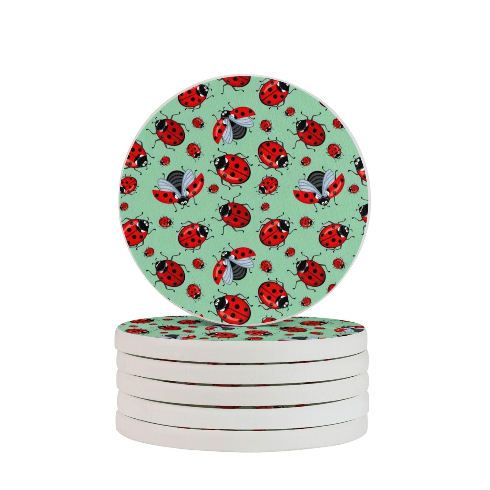 Dessous de verre rond en diatomite bleu et coccinelles pour protection de table