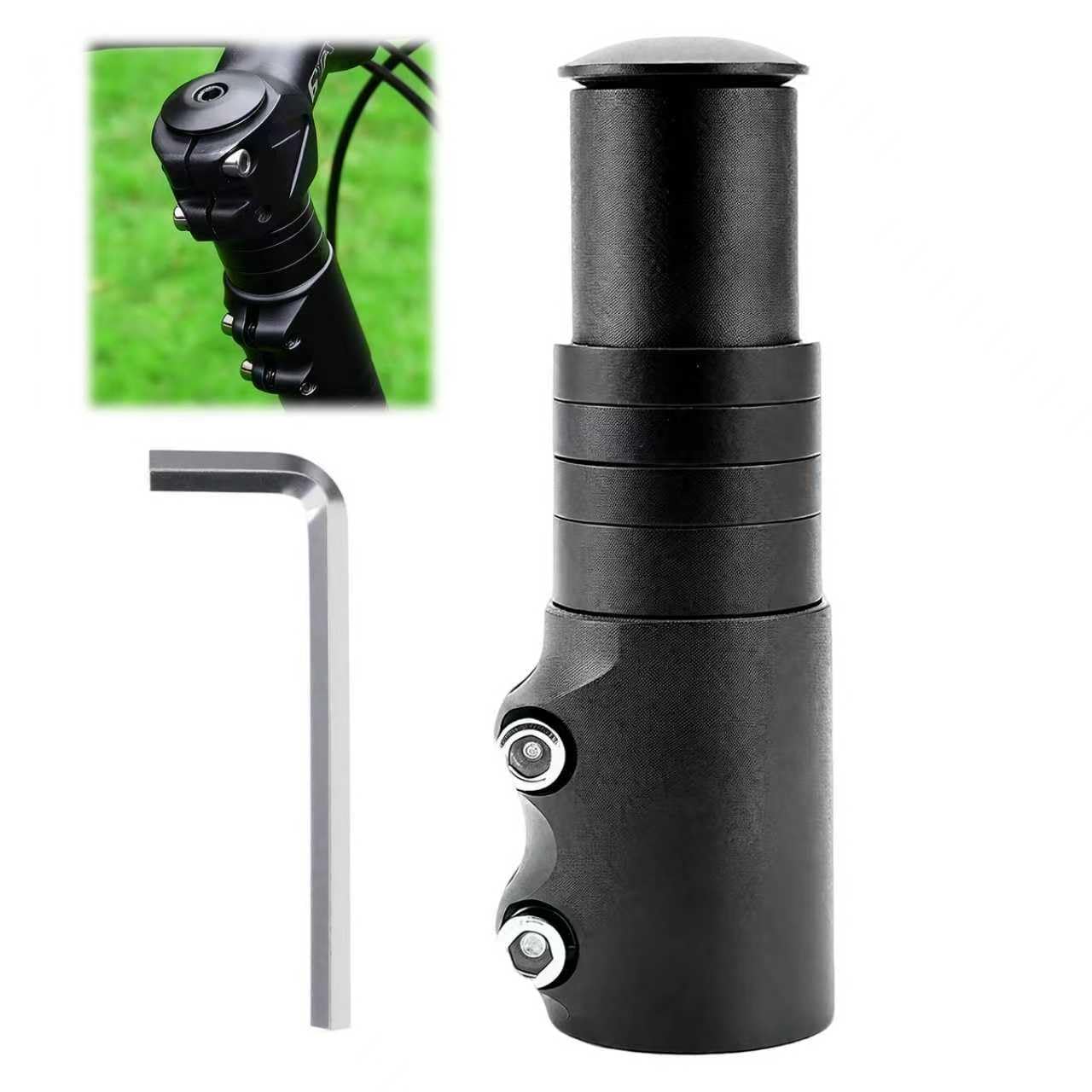 Bike Stem Riser Handlebar Extender, Bicycle Fork Stem Extension for Posture Correction & Neck Relief, Adjustable Head Up Adapter for MTB, Road & City Bikes, 124mm Aluminium Alloy fits 1-1/8" (28.6mm)