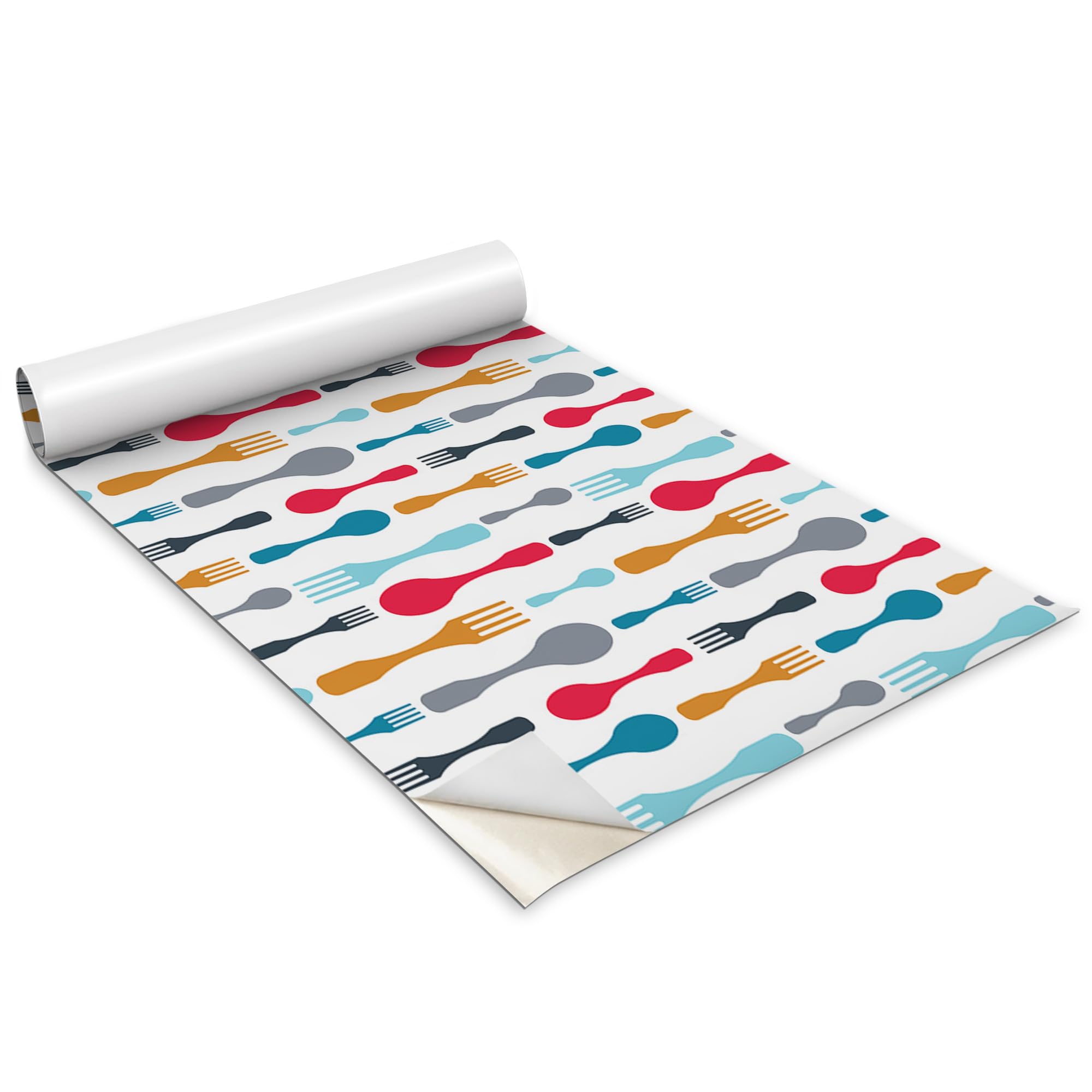 Rouleau adhesif cuisine et salon sticker pour meuble decoration couverts colores Wallfluent