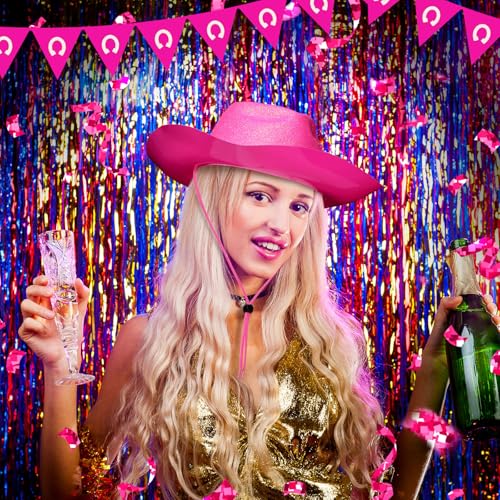 Image of Shyyween 24pcs Sparkly Western Cowgirl Hats for Adult Bulk Glitter Cowboy Hat Adjustable for Men Women Bachelor Western Party