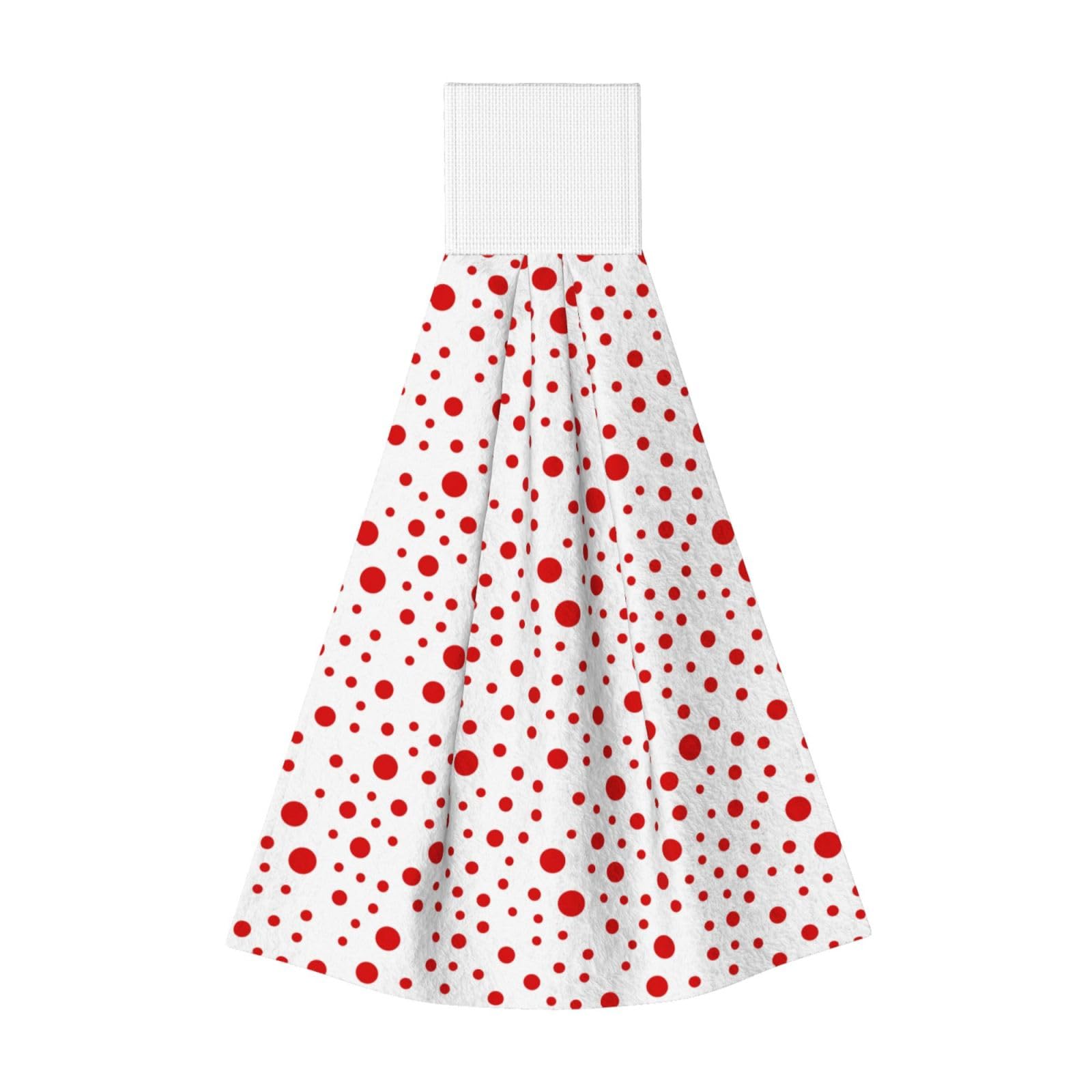 Noble Ren Red Dots Hand Towel Hanging Kitchen Towel Velcro Dry Towel Highly Absorbent Suitable For Bathroom/Living Room/Toilet