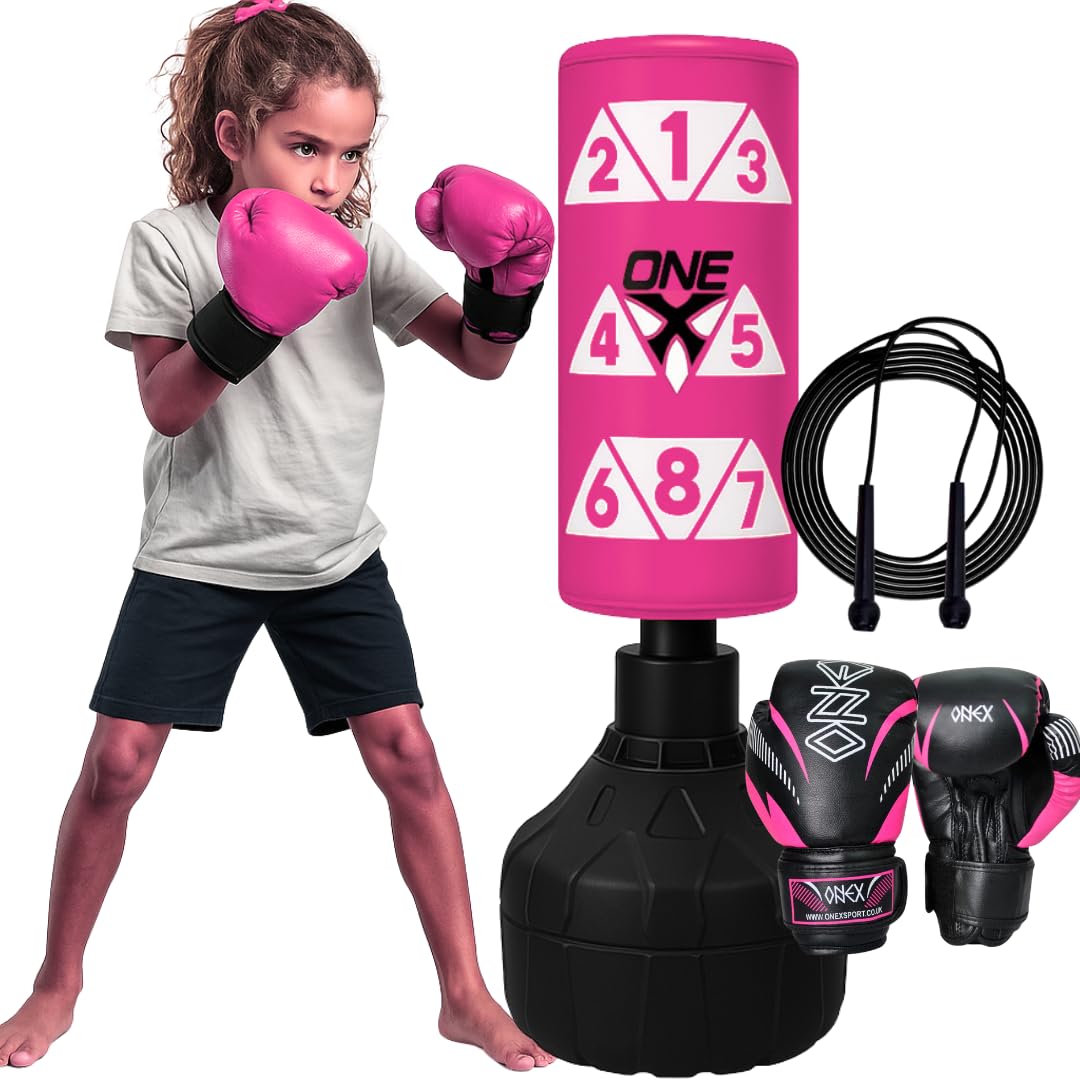 Onex Kids Punch Bag & Gloves Set – 3.5FT Free Standing Boxing Bag for Children Age 4–15 – Indoor/Outdoor Fitness, Training & Active Play