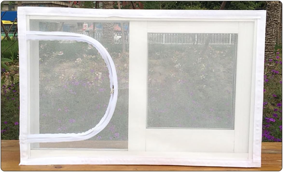 Self-Adhesive Window Screen with Zipper Opening, 59"x59" Mesh Screen Curtain with Hook and Loop Tape, Fitted to Multiple Windows