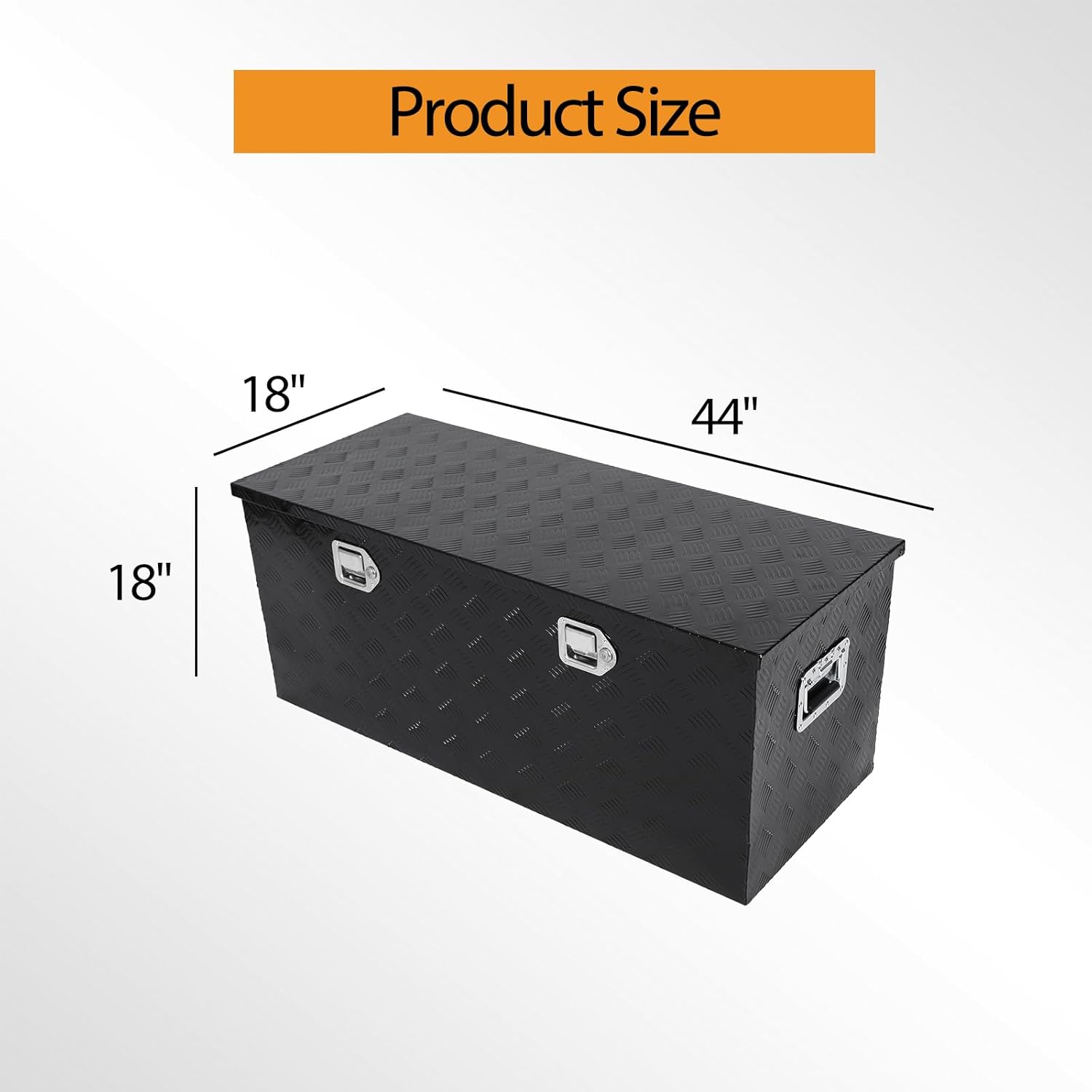 44 Inch Heavy Duty Aluminum Stripes Plated Truck Bed Tool Box with Side Handle，Lock and Keys, 44×18×18 Inch Waterproof Storage Organizer for Pick up, Truck Bed, ATV, RV, Trailer