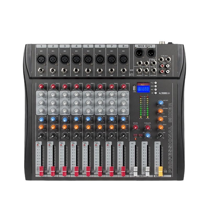 Mesa Mezclas DJ, Consola mezcladora profesional for DJ de 8 canales, equipo de sonido for escenario Digital con controlador Fader