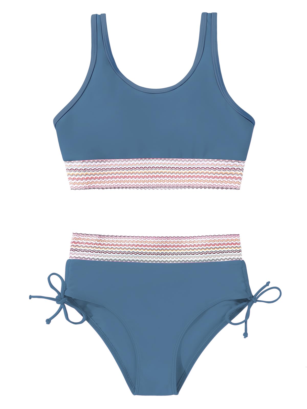 Teen Girls Swimsuit Two-Piece Bikini Set Adjustable Straps High Waist Bathing Suit Kids Athletic Swimwear with Chest Pad