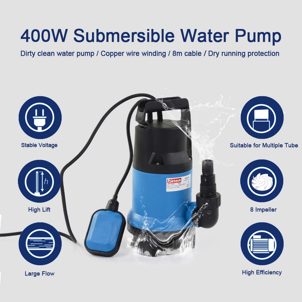 400W 7500L/H Submersible Water Pump for Clean Dirty Water, Water Pump to Empty Hot Tube