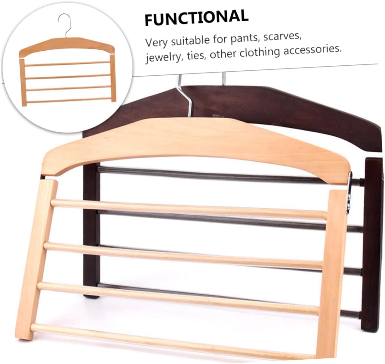 Laundry Organization Rack Wooden Clothes Hanger Space-Saving Design for Pants and Towels