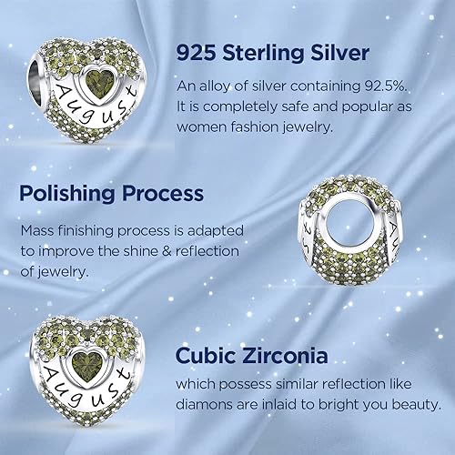 Miniatura 2 de Dijes de piedra natal de amor con corazón calado para mujer, pulseras y collares de plata de ley 925 con circonita cúbica 5A, regalos de joyería