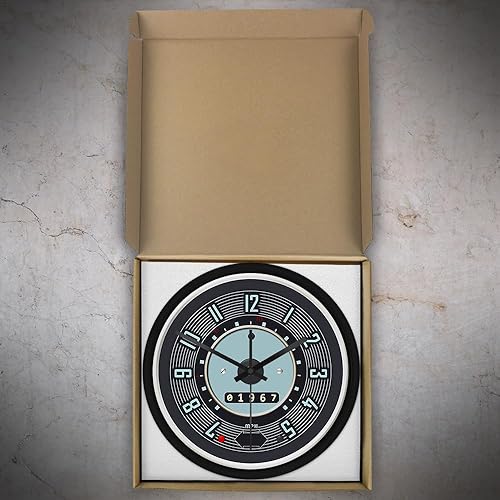 Miniatura 9 de Reloj de pared con velocímetro de automóvil con marco de metal, reloj de pared de garaje de 12 pulgadas, decorativo, silencioso, sin tictac,