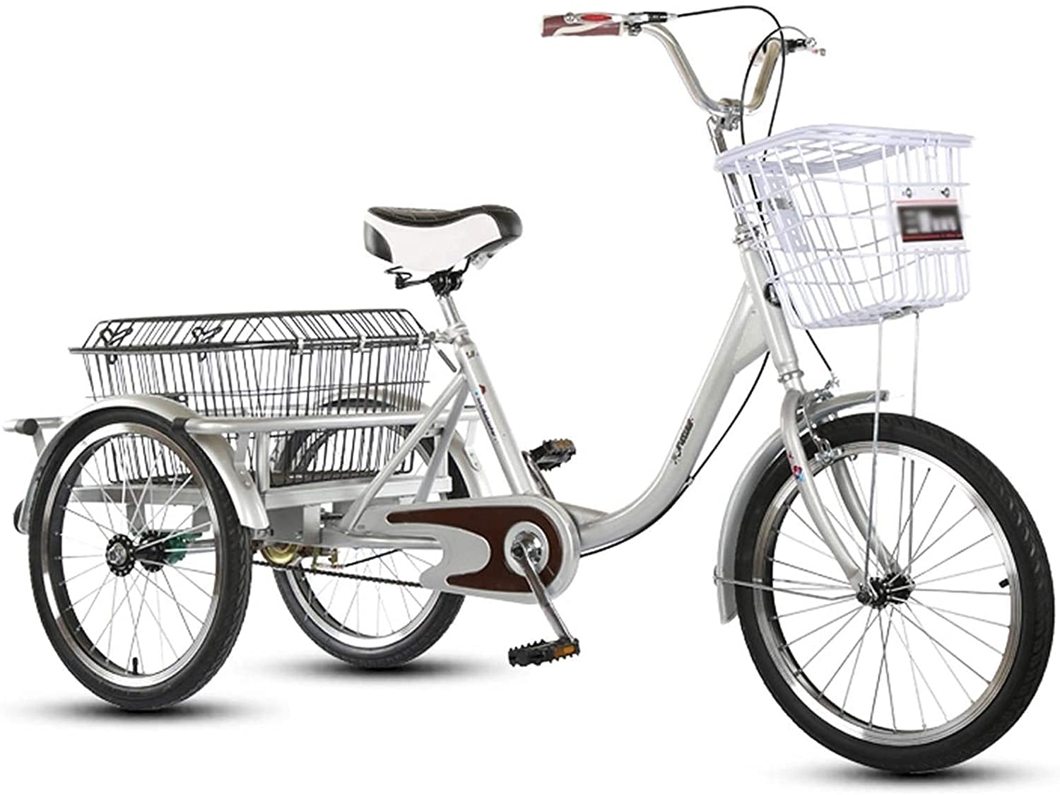 PAGOIAAR Adult Cargo Tricycles Beach Cruiser Bikes Shopping Adult Tricycles for Seniors Women, Bike 20-inch Three Wheel Bike Trike with Low-Step Through Frame & Large Basket & Adjustable Seat