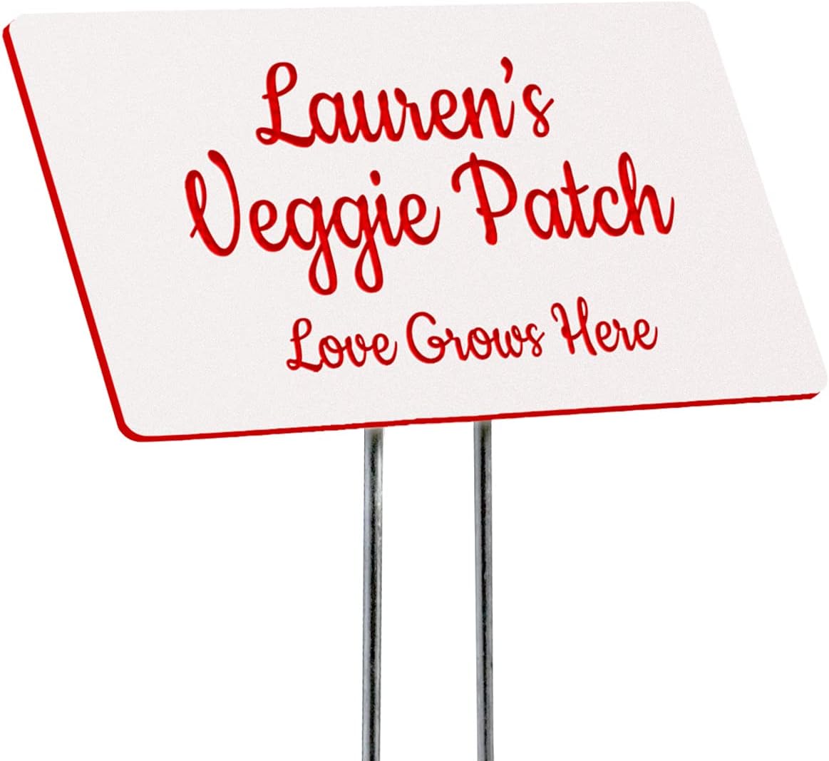 Plastic Garden Sign- Include Your Custom Text for A Garden Dedication or Memorial, or Label Your Plants and Flowers (White with Black, 6 x 4)