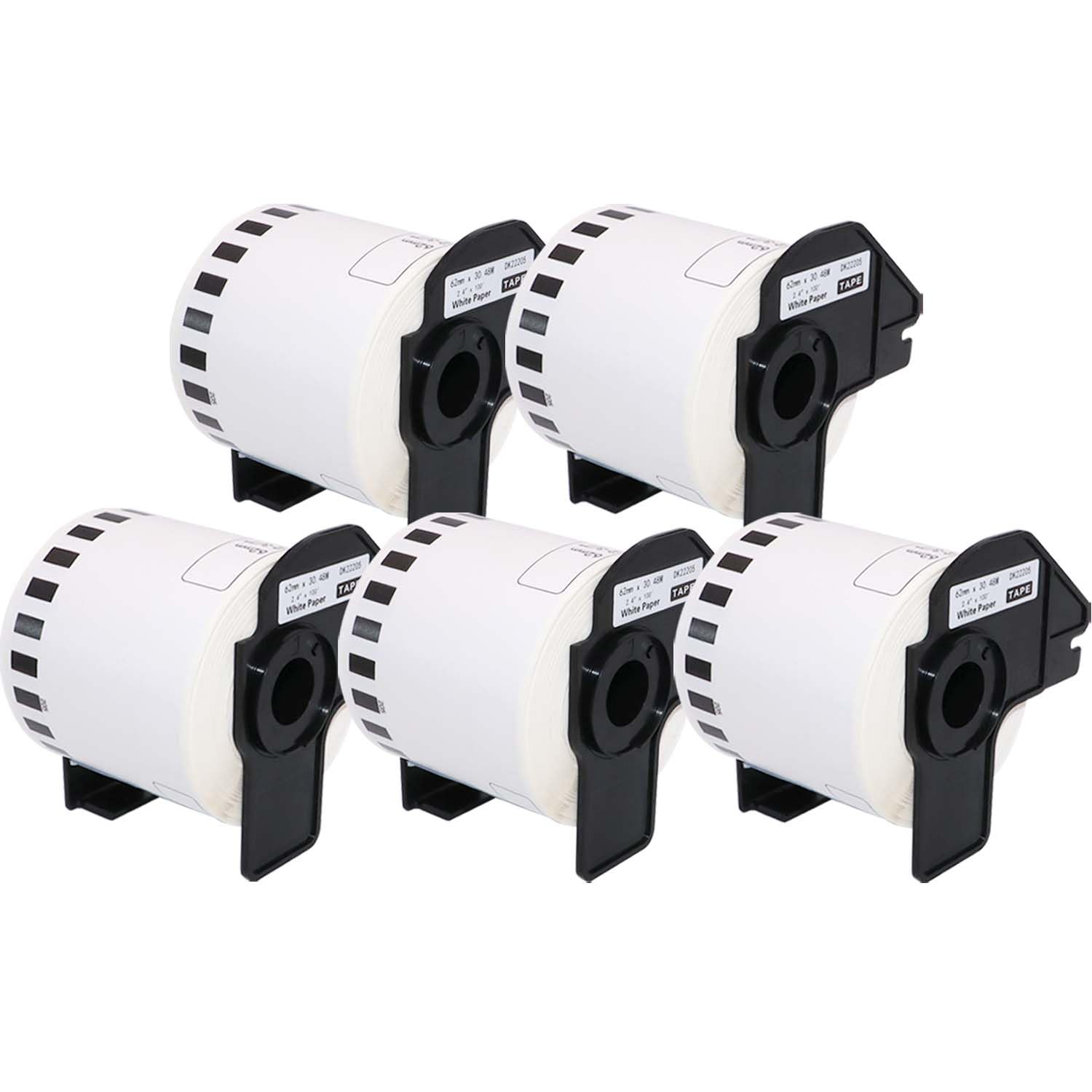 Adressetiketten DK-22205 DK2205, 5 Rollen (Endlos) 62mm x 30,48m kompatibel mit Brother QL-500 QL-500A QL-500BS QL-500BW