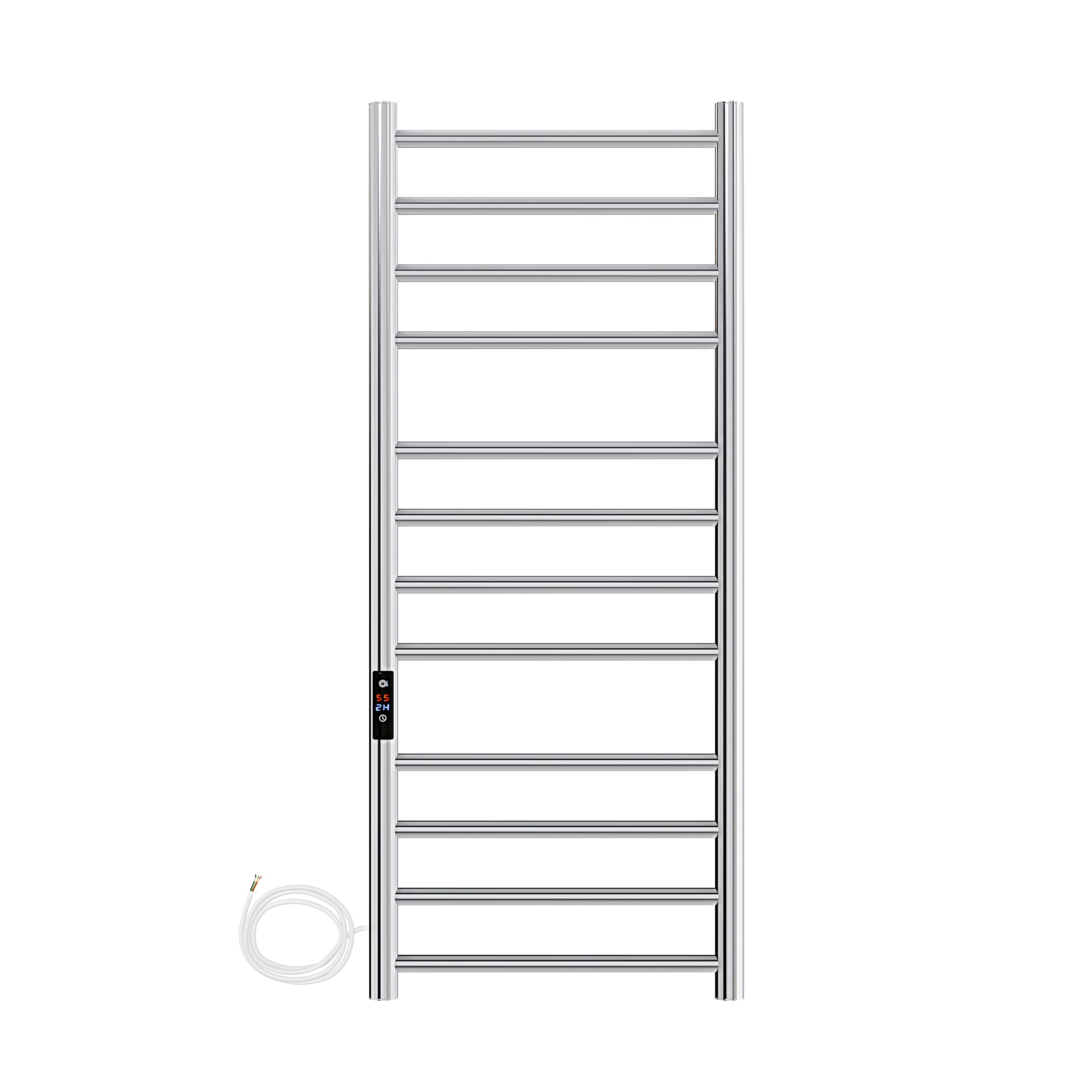 AQUAWORLD Stainless Steel 304 Electric Towel Warmer Heated Towel Rail with Built-in Timer for Bathroom Wall Mounted Bath Towel Heater Hardwired Electric Towel Rack Polished Chrome 1200mm x 500mm