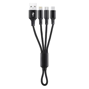 IFLASH 3in1 MicroUSB/Type C Cable, 3 in 1 Multi USB Charging Short Travel Size 8 Keychain Cord for Samsung Galaxy S10 S9 S8, Android Smartphones, iPhone 17 16 15 14 13 XS MAX XR X 8 7 Plus Black