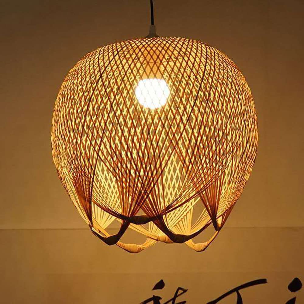 Luci Sospese in bambù Naturale Luce Intrecciata in bambù Vintage Lanterna per Lampadario con Paralumi in Rattan E26 Lampada da Soffitto in bambù Beige per Giardino, Sala da Pranzo,