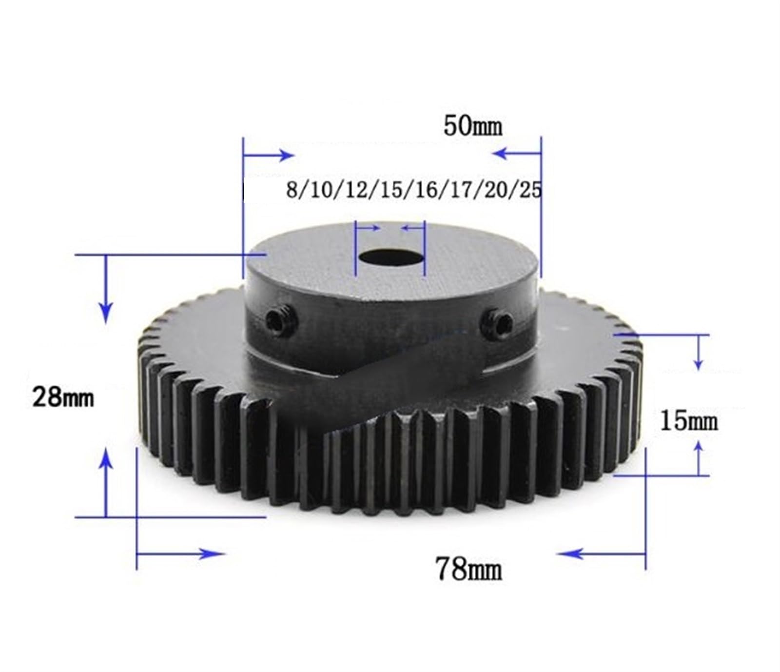 Bevel Gear Pinion Hardware Mechanical 1pcs Spur Gear Pinion Teeth Width 15mm 50T 1.5mod Gear Rack 50teeth Width 15mm Bore 8-25mm Steel CNC Rack Pinion(8mm)