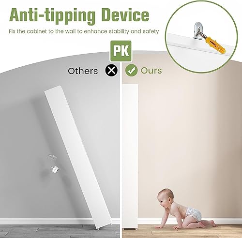 Miniatura 7 de FUTADA - Armario de baño estrecho de 71 pulgadas de alto, moderno almacenamiento blanco con 1 cajón, 2 puertas, 5 estantes abiertos, estantes