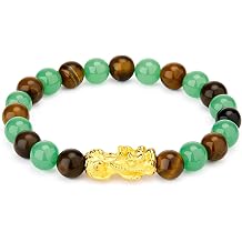 Money Bracelets for Women,Natural Stone Beaded Bracelets Adjustable Feng Shui Pixiu Tigers Eye Bracelet Lucky Jade Jewelry