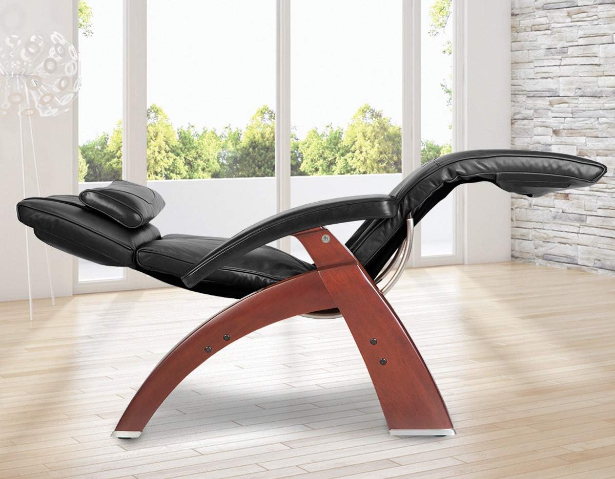 Perfect Chair Human Touch PC-420 Classic Manual Plus Series 2 Black Matte Wood Base Zero-Gravity Recliner - Gray Premium Leather