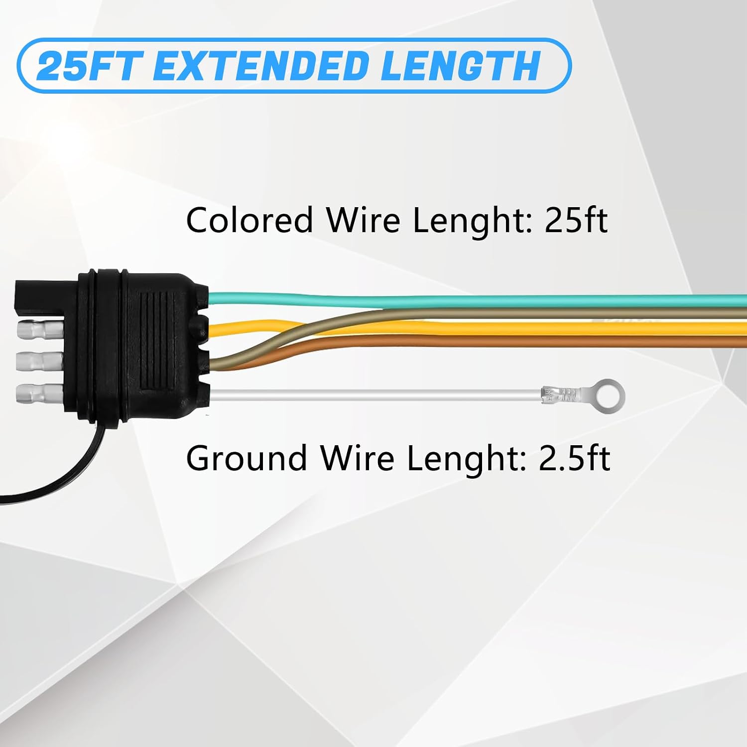 Gonice 25Ft 4 Pin Trailer Wiring Harness Kit with Black Nylon Protective Sleeve, 4 Pin 5 Wire Plug for Enhanced Durability - Wishbond Trailer Wire Kit