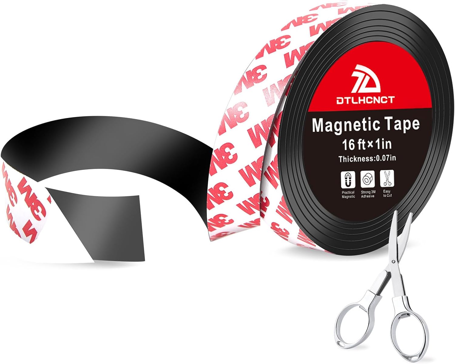 DTLHCNCT Magnetic Tape - 16 ft x 1 inch Magnet Strip Tape Roll with Strong Adhesive Backing,Magnetic Strip for Kitchen, Office, School Organization, Whiteboards,Fridge(0.07 Thick)