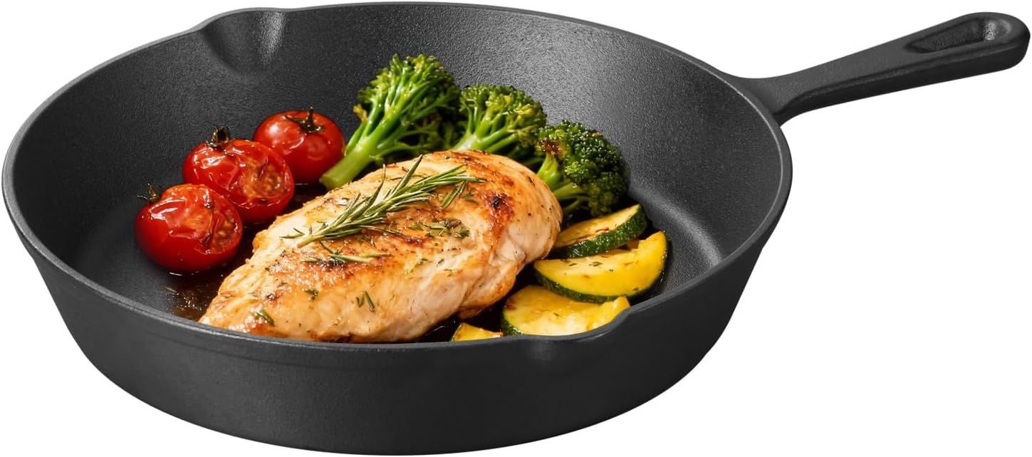 Cast Iron Skillets Non-Stick Frying Pans Griddle Egg Pan Round Indoor/Outdoor,Stove, BBQ, Grill Cookware,10 Inch