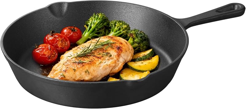 Cast Iron Skillets Non-Stick Frying Pans Griddle Egg Pan Round Indoor/Outdoor,Stove, BBQ, Grill Cookware,10 Inch