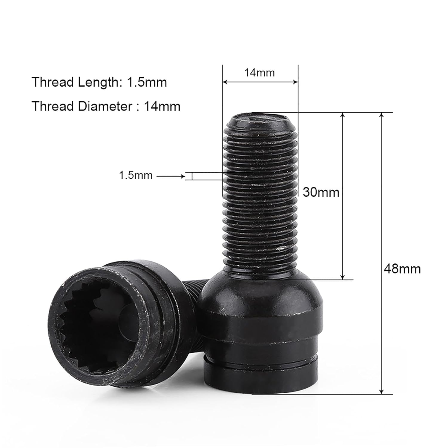 Locking Wheel Nut Set, 4Pcs M14*1.5MM Steel Wheel Bolt Lock Lug Nut Set with Key Replacement Accessories Black