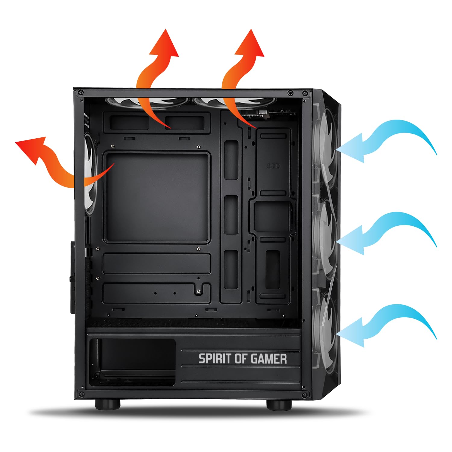 Spirit Of Gamer Chassis di gioco RGB per PC, 6 ventole ARGB incluse, compatibile con mATX, gioco medio vuoto con parete laterale in vetro temperato, ottimizzata per il raffreddamento