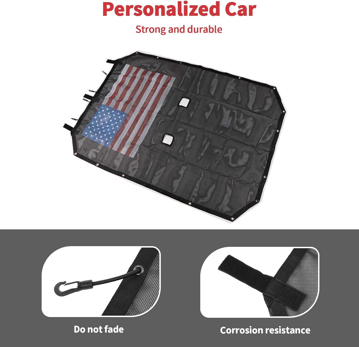 Linskip Sun Shade Compatible with 2007-2017 Jeep Wrangler JK 4 Door, Full-Body Mesh Sunshade Bikini Top Cover for Jeep JK Exterior Accessories(Flag)