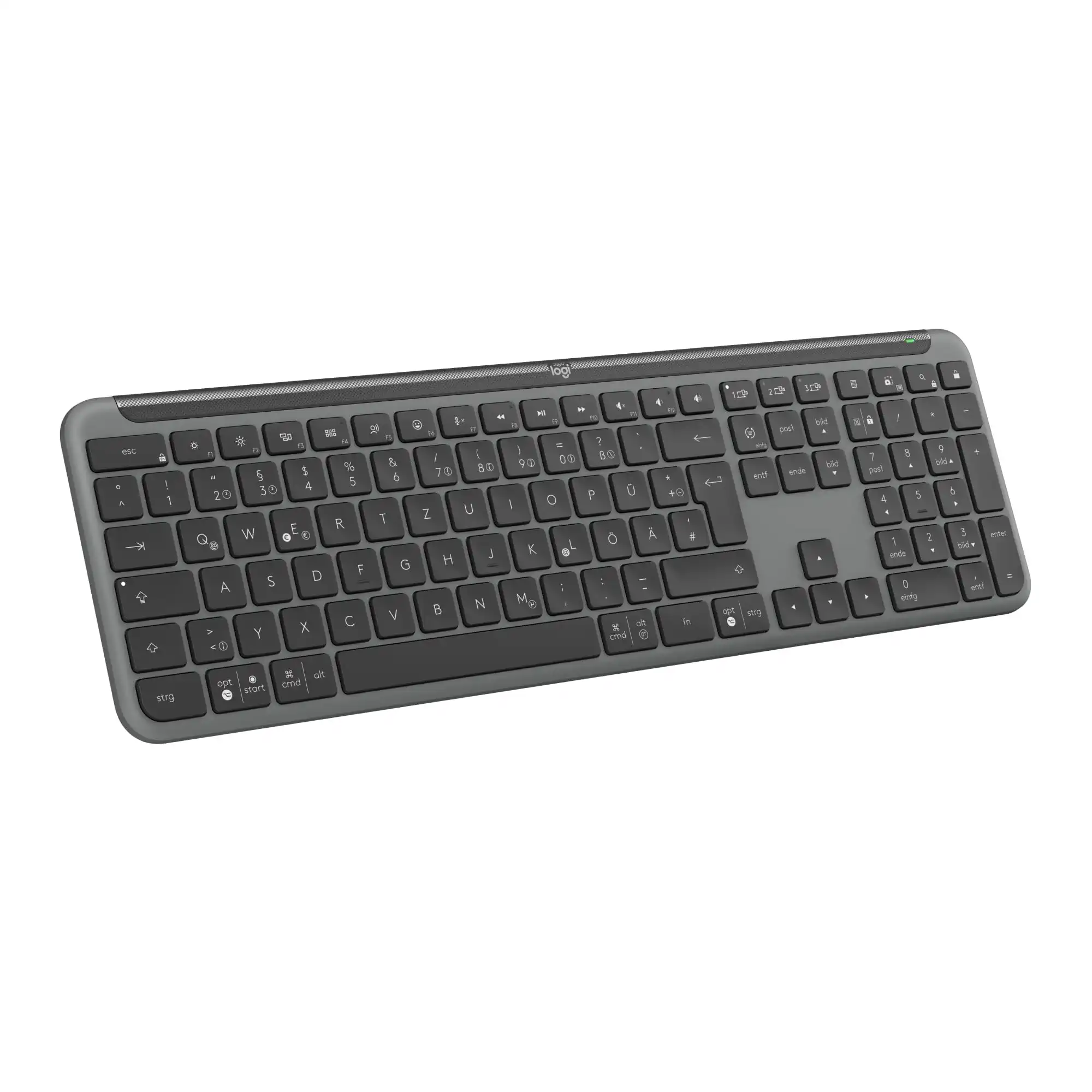Logitech Signature Slim K950 kabellose Tastatur, schlankes Design, Wechseln zwischen Geräten beim Tippen, leises Tippen, Bluetooth, Multi-OS, Windows, Mac, Chrome, DEU QWERTZ-Layout, Graphit