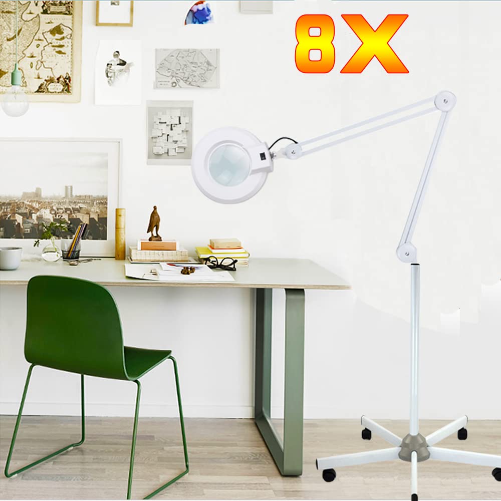 8 Fach Lupen mit licht und ständer Lupenleuchte 22W Leuchtstoffröhre Standlupelampe mit Schwenkarm für Lesen Arbeit Nähen Senioren usw