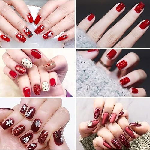 Miniatura 5 de 6 piezas de polvo de uñas rojas con purpurina polvo de uñas cromado rojo 3D holográfico de cristal de diamante para el día de San Valentín Año Nuevo