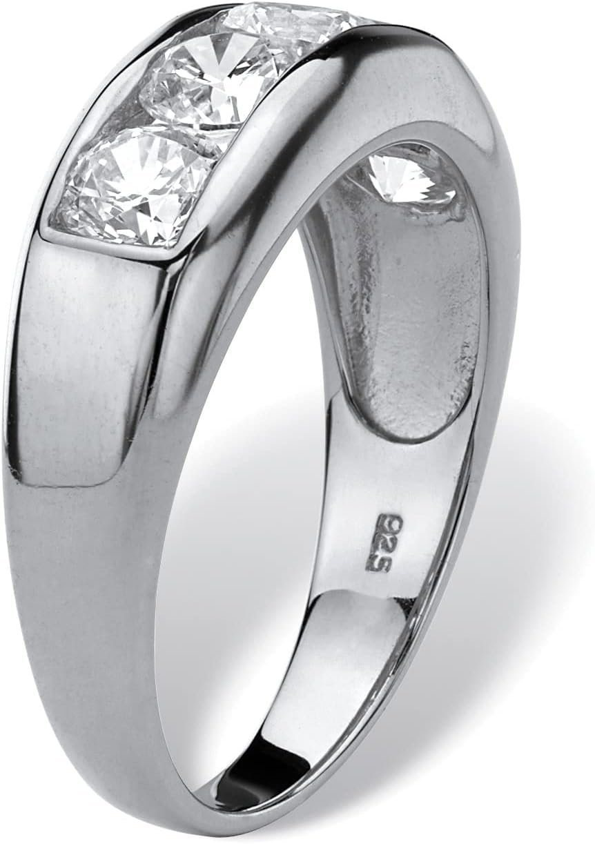 Men's Platinum over Sterling Silver Round Cubic Zirconia Channel Set Wedding Band Ring