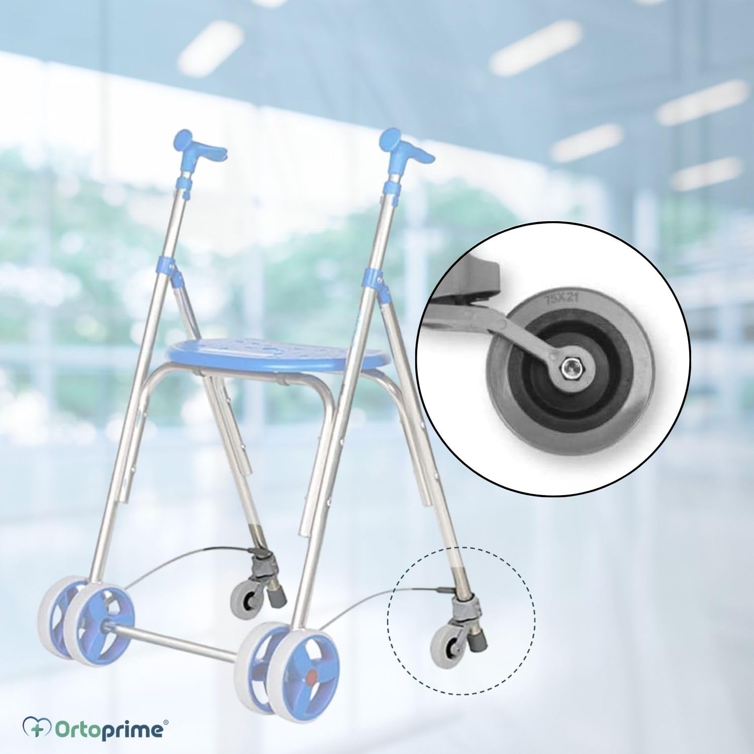 OrtoPrime Kit x2 RUEDAS Andadores Ancianos - Ruedas Traseras Adaptables a Andadores de Adultos - Casquillos Compatibles Tubo de 30mm 25mm y 22mm - Freno a la Carga por Presión y Fácil Instalación
