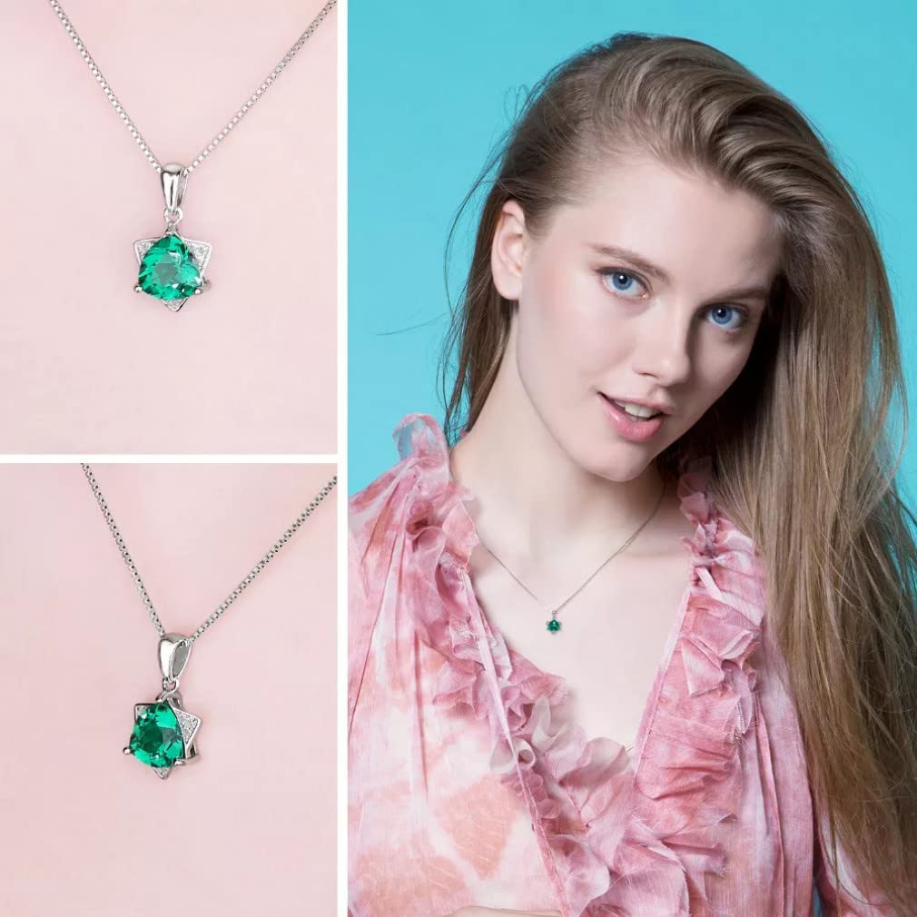 Triángulo 1.6ct Esmeralda 925 Collar con Colgante de Plata esterlina para Mujer Joyería sin Cadena