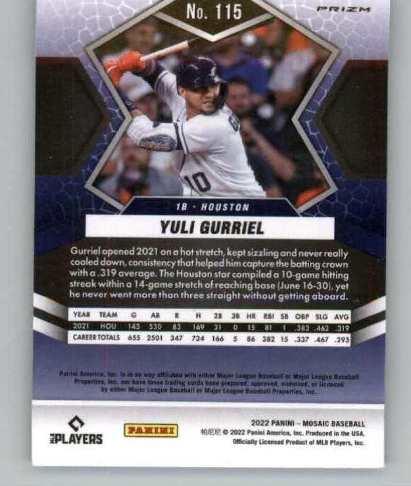 Miniatura 2 de 2022 Panini Mosaic Mosaic Parallel #115 Yuli Gurriel Houston Astros Baseball Trading Card