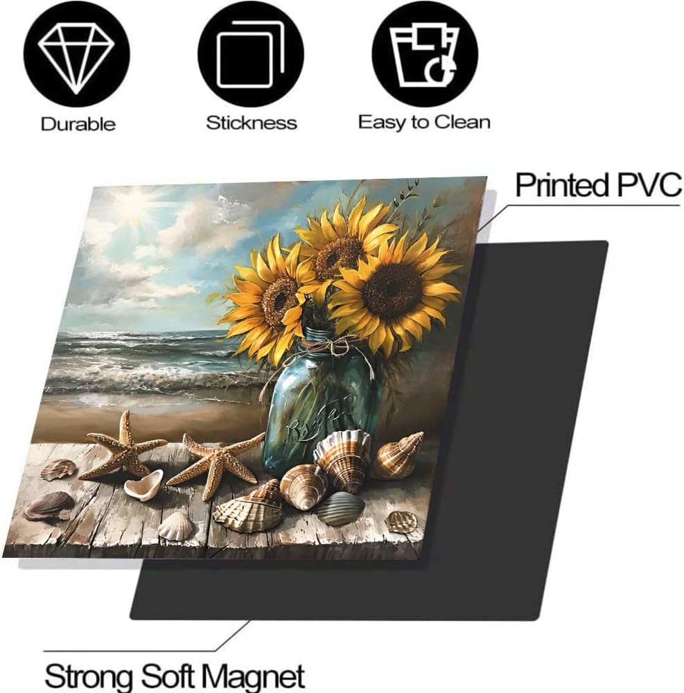 Sunflower Magnetic Dishwasher Cover,Beach Scenery Dishwasher Magnets Decal,Seaside Starfish Shells Sticker Refrigerator Decorative Cover,Fridge Magnet Decals for Appliance Kitchen Decor 23x26