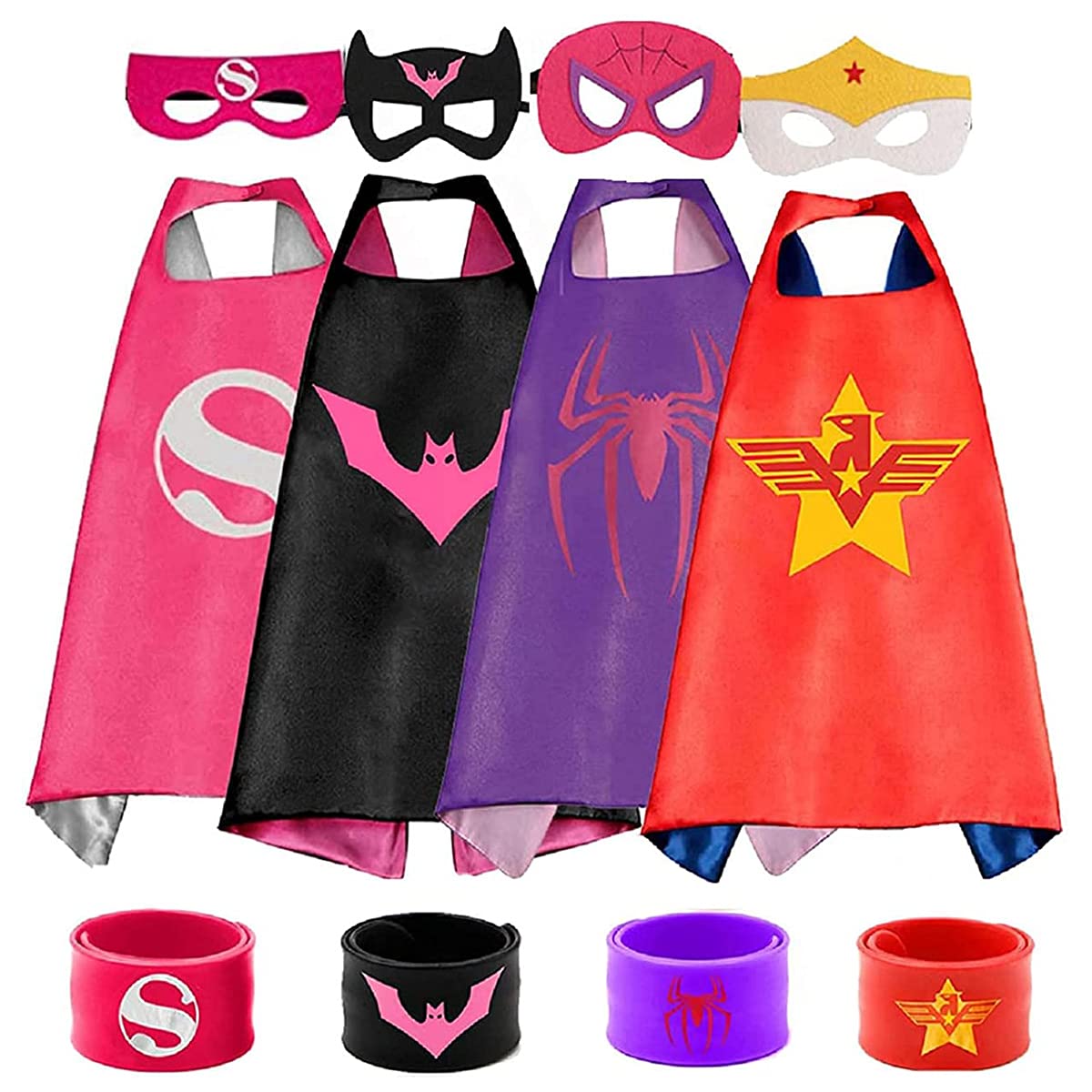 DWTECH Capas de Superhéroe para Niños,4 Capa,4 Máscaras,4 Pulsera de Silicona,Disfraces Infantiles para Cosplay de Fiesta de cumpleaños de Navidad,Los Mejores Regalos,Víspera de Todos los Santos…
