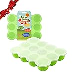Samuelworld Baby Food Storage Container, 12 Portions x 2.5oz - BPA Free Silicone Freezer Tray with Clip-On Lid for Milk Storage, Homemade Baby Food, Vegetable & Fruit Purees - Green(For 6 Months+