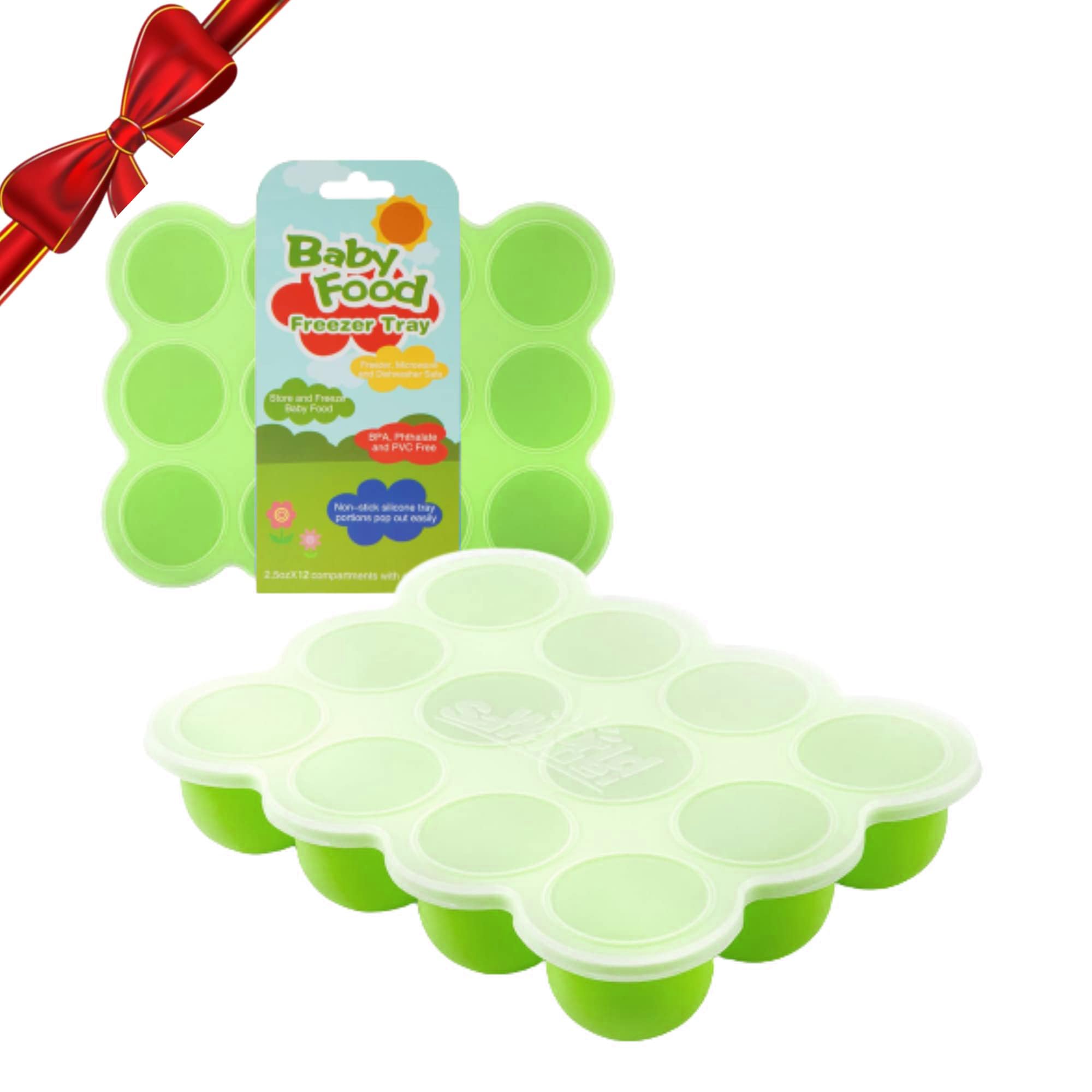 Samuelworld Baby Food Storage Container, 12 Portions x 2.5oz - BPA Free Silicone Freezer Tray with Clip-On Lid for Milk Storage, Homemade Baby Food,